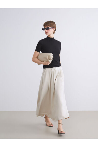 LC Waikiki Ecru Linen Blend Pleated Skirt