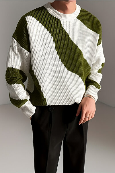 COOL TARZ Men's Khaki-White Regular Fit Knitwear Sweater