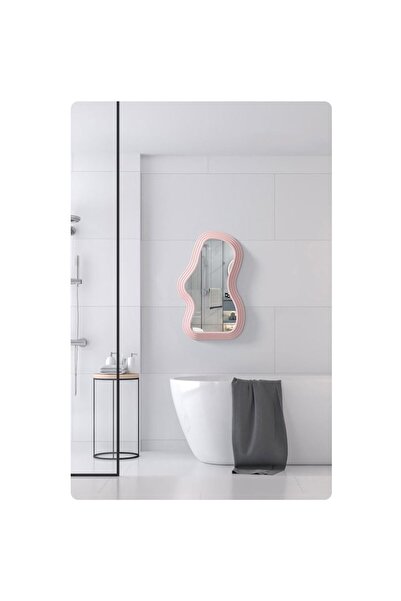 Flippy Decorative Wall Mirror, Minimalist Asymmetric Shape, 40.3x26 cm, Pink