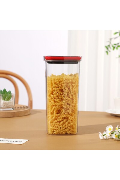 Flippy Food Storage Container, 2000 ml, Transparent with Black Lid, 11.5x11.5x23 cm