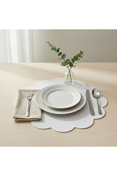 Grand Fine Art 2 Adet Deri Beyaz Amerikan Servis 33x33 cm-Kolay Silinebilir Supla-Çiçek Desenli