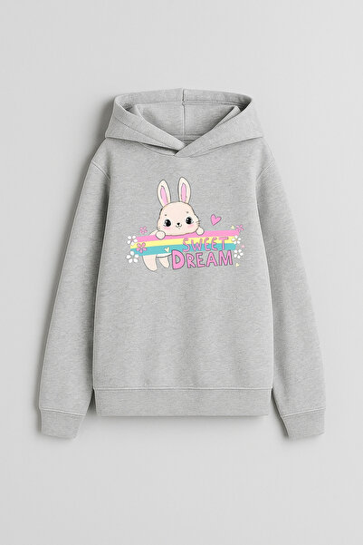 MODA Sweet Rabbit με τύπωμα Φούτερ για αγόρια και κορίτσια με γκρι κουκούλα μ...