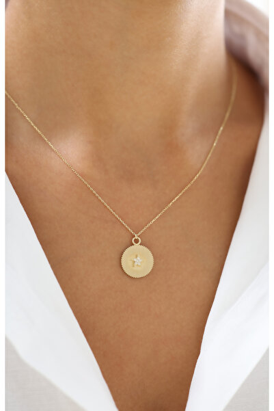 Zeyd Jewelry Vintage Madalyon Yıldız Taşlı 14 Ayar Altın Kolye