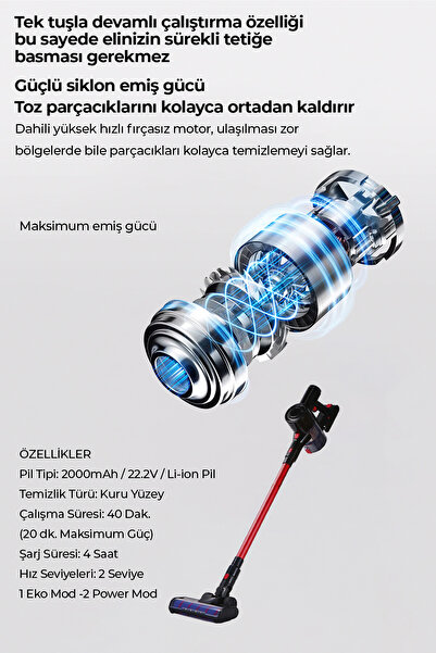 ROBO HIKİNG Serisi Şarjlı Dikey Süpürge Siyah