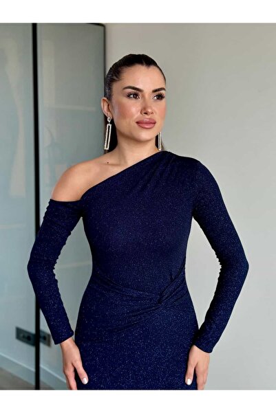 ROUPAS COLLECTİON Asimetrik Kesim Simli Elbise