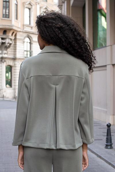 Jument Women's Modal Silky Collar Capri Sleeve Pocketed Pleated Jacket Cardigan Coat - Khaki