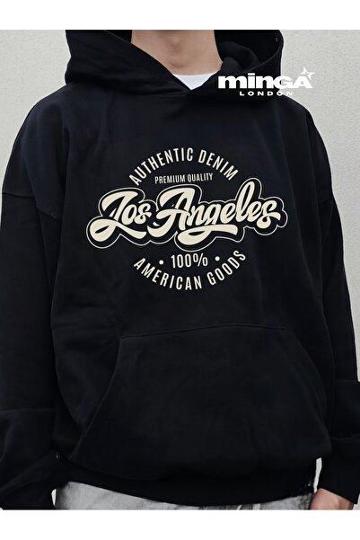 Minga London سويت شيرت أسود كبير الحجم مطبوع عليه لوس أنجلوس للجنسين - مينجالدون