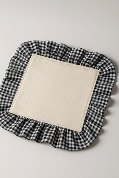 Trouvaille Siyah Pötikare Fırfırlı Ham Bez Amerikan Servis / Dikdörtgen Rusti...