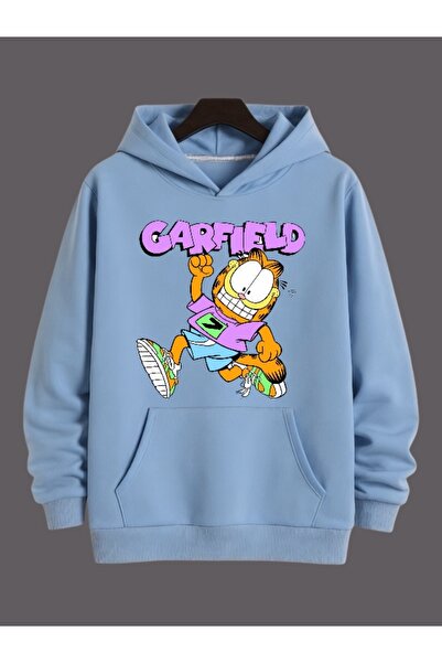 ArtYus Unisex Garfield Renkli Özel Baskılı Pamuklu Oversize Kapüşonlu Sweatshirt