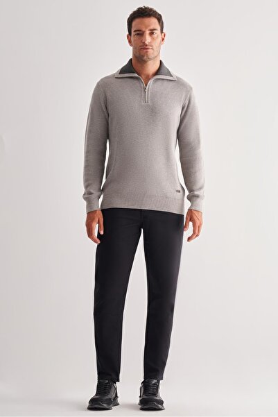 İmza Gray Zippered Half-Fisherman Long Sleeve Pocketless Comfort Fit Casual Cotton Knitwear Sweater 1012255204