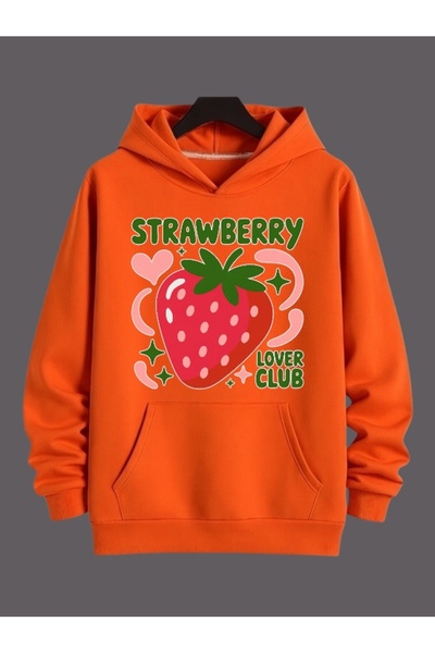 ArtYus Unisex Strawberry Colored Custom Printed Cotton Oversize Hooded Sweatshirt