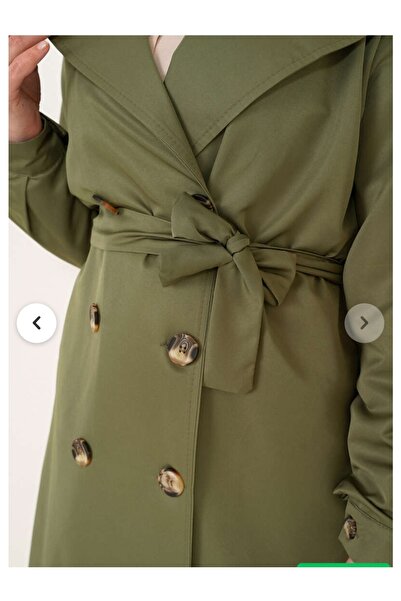 ZENNE MODA Düğmeli kuşaklı kruvaze yaka trençkot haki renk