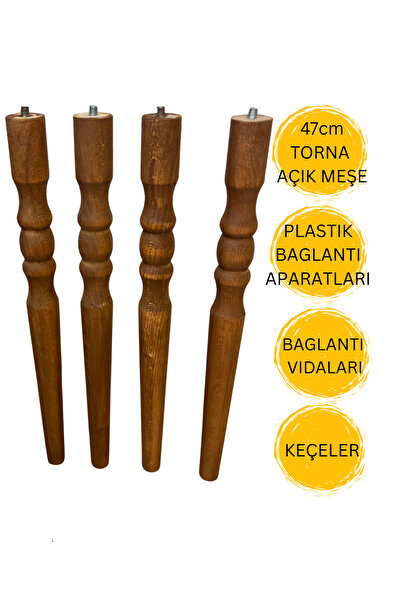 HAMADEX 47 cm Torna Açık Meşe Ahşap Sehpa Ayağı | Mobilya Ayağı + Bağlantı Ap...