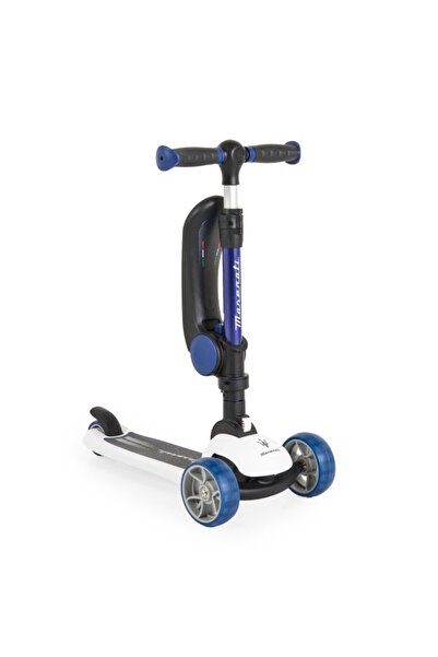 Maserati Children's Scooter Blue, 2-in-1 Transformable with Seat, LED Wheels, Quick Folding, Age 18-