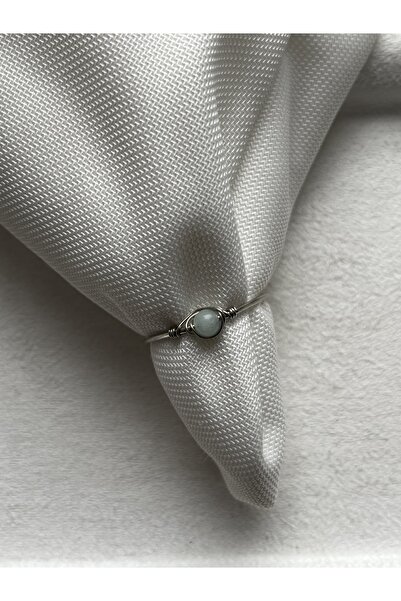 Pel Design Minimal Amazonite Stone Adjustable Silver Color Wire Ring / Handmade