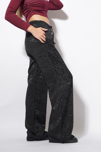 Genel Markalar Glory Desenli Saten Pantolon Siyah