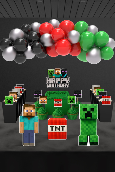 Hey Parti Minecraft Doğum Günü Parti Seti - Creeper Steve Enderman TNT Doğum Günü Parti Malzemeleri - Midi