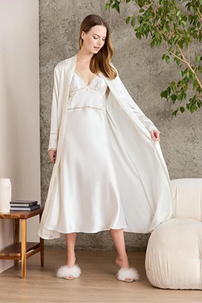 Mavelle Women's Satin Six-Piece Nightgown Dressing Gown Dowry Set - Slippers Gift