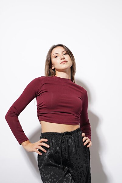 Pafi Moda Angle Yan Gathered Bodycon Dress Burgundy