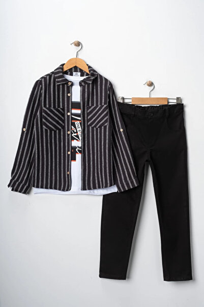 Bontino Costum triplu pentru băiat, cămașă și pantaloni cu mâneci reglabile