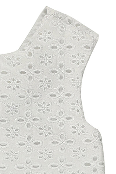 Panço Kız Beyaz Dokuma Yuvarlak Yaka Bluz