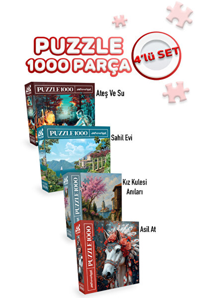 Neverland 4 ADET 1000 PARÇA PUZZLE -KIZ KULESİ ANILARI VE ATEŞ VE SU VE ŞEMSİ...