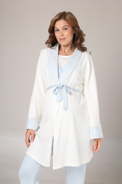 LOHOUSE Women's Blue Double-Breasted Lace Maternity Pajamas Set 3-Piece Set