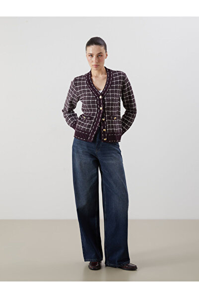 LC Waikiki Vizyon New Season V-Neck Plaid Women's Cardigan