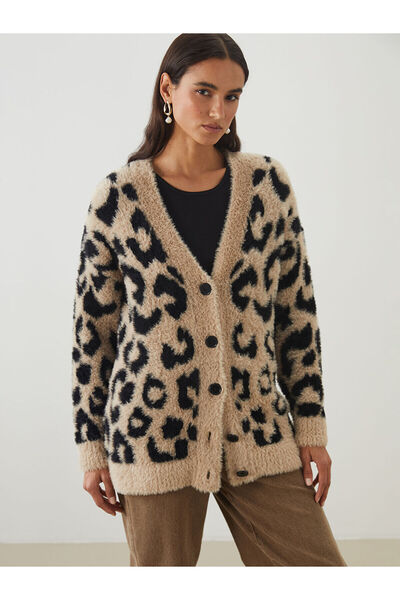 LC Waikiki Cey Yeni Sezon V Yaka Desenli Kadın Triko Hırka