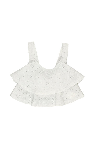 Panço Kız Beyaz Dokuma Kare Yaka Bluz