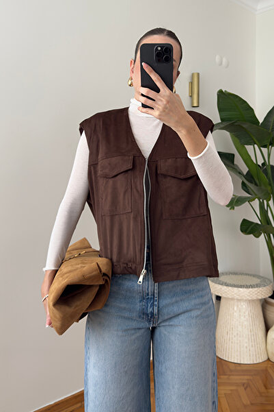 MAGARDE Zippered Vest with Front Pockets - Taba