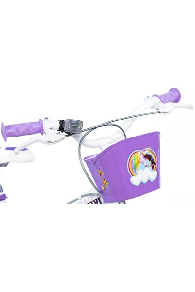 Dino Bikes Kids Bicycle 6-8 Years, with Training Wheels 16' Unicorn Academy, White Violet