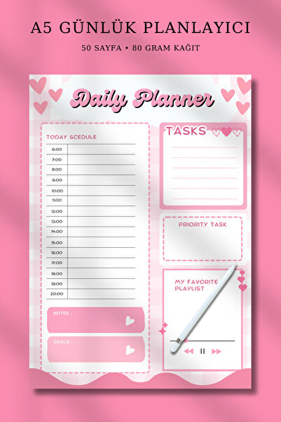 pnkycrco A5 Günlük Planlayıcı | Bloknot Notepad To do List Not Kağıdı | 50 Sa...