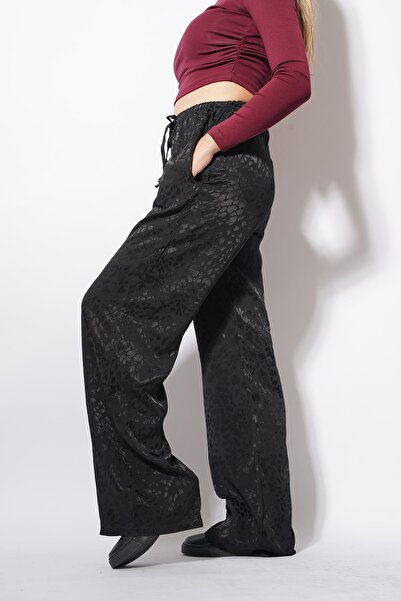 Genel Markalar Glory Desenli Saten Pantolon Siyah