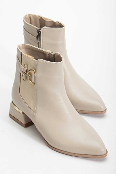 Dubais Shoes Kadın Deri Lastikli & Tokalı Bot & Bootie 4CM Topuk d111
