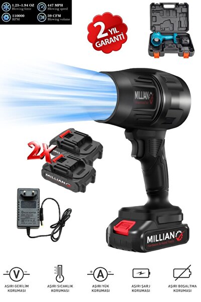 Millian Çift Akülü Turbo Hava Üfleme - Şarjlı Jet Turbo Fan - Yaprak Toz Su K...