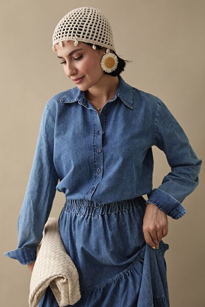 InStyle Синій костюм з кофтою та спідницею