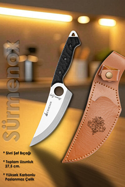 SÜRMENOX Sürmene Serisi Sivri Mutfak Şef Bıçağı Bıçak Kamp Bıçağı Deri Kılıfl...