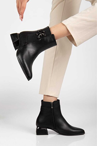 Bilalim Shoes Kadın Deri Lastikli & Tokalı Bot & Bootie 4CM Topuk l01