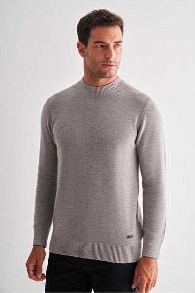 İmza Light Gray Crew Neck Long Sleeve Pocketless Comfort Fit Cotton Knitwear Sweater 1012255220