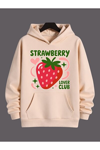 ArtYus Unisex Strawberry Colored Custom Printed Cotton Oversize Hooded Sweatshirt