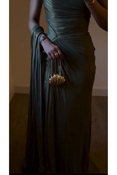 Narin Boutique Matte satin evening dress with artistic pleats