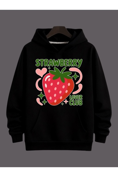 ArtYus Unisex Strawberry Colored Custom Printed Cotton Oversize Hooded Sweatshirt
