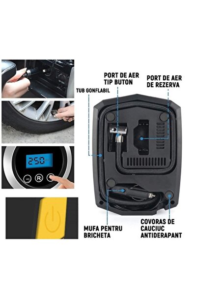 Flippy Compresor auto portabil, Flippy, 12V, 120W, 35L/min, cablu 3m, pompă de bicicletă, motocicletă, max. 10.3bar