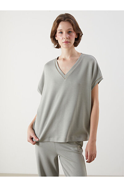 LC Waikiki Γυναικείο μπλουζάκι LCWAIKIKI Classic Khaki με λαιμόκοψη σε σχήμα ...