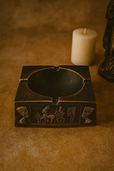 Liva Home Life Dekoratif Antik Mısır Temalı Beton Küllük Altın Eskitme Kül Ta...