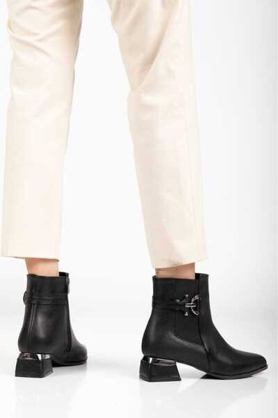 Bilalim Shoes Kadın Deri Lastikli & Tokalı Bot & Bootie 4CM Topuk l01