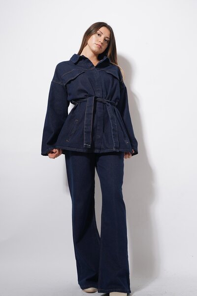 Pafi Moda طقم سترة جينز وبنطلون جينز من دولي باللون الأزرق الداكن