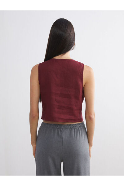 LC Waikiki Özmarka Yeni Sezon V Yaka %100 Keten Kadın Klasik Yelek