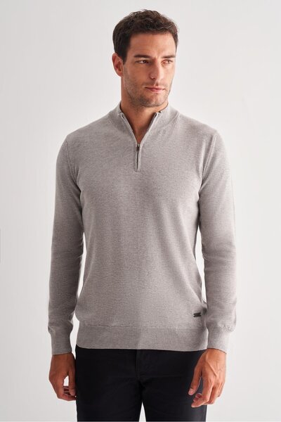 İmza Gray Zippered Half-Fisherman Long Sleeve Pocketless Comfort Fit Casual C...